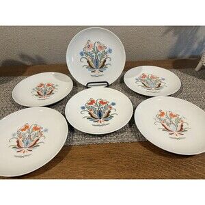 Vintage Berggren Norway Scandinavian Folk Art Plates Set Of 6 - 7.5”